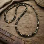 Luxury Men’s Hematite Necklace Black & Gold Beaded Necklace 26 Inch Statement Jewellery – Handmade Gift for Him