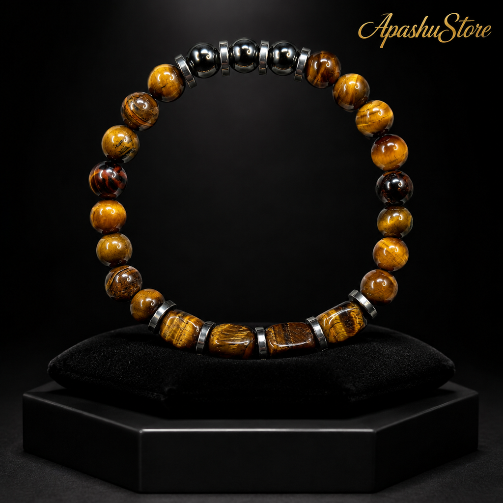 Tiger Eye & Hematite Bracelet – 20cm Natural Stone Unisex Bracelet – Handmade Beaded Jewellery – Custom Sizes Available