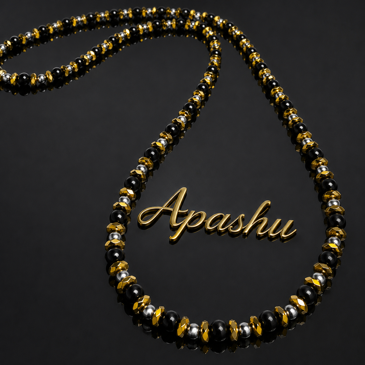 Men’s Black Onyx & Hematite Necklace – 6mm & 4mm Beads – 26 Inch Slip-On – Custom Length