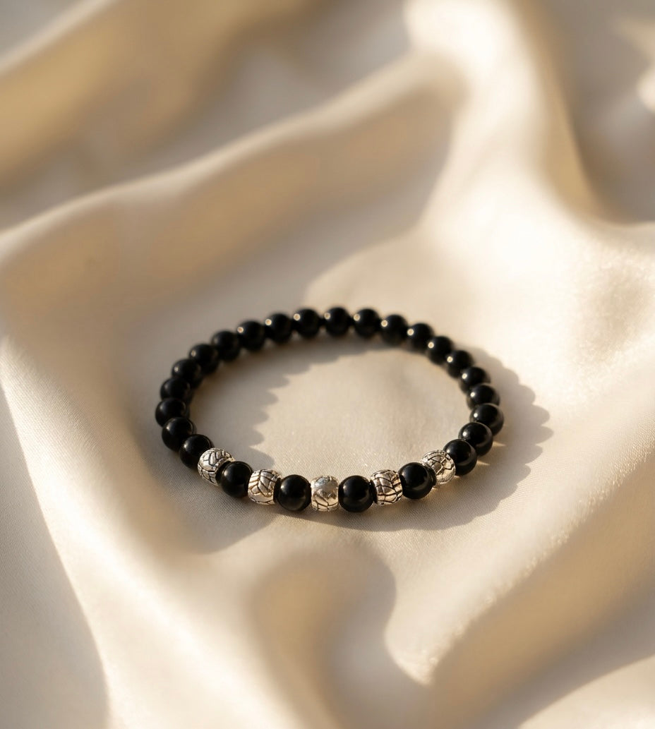 Natural Black Onyx Bracelet 19 cm – Any Size Available – Unisex Crystal Bead Bracelet
