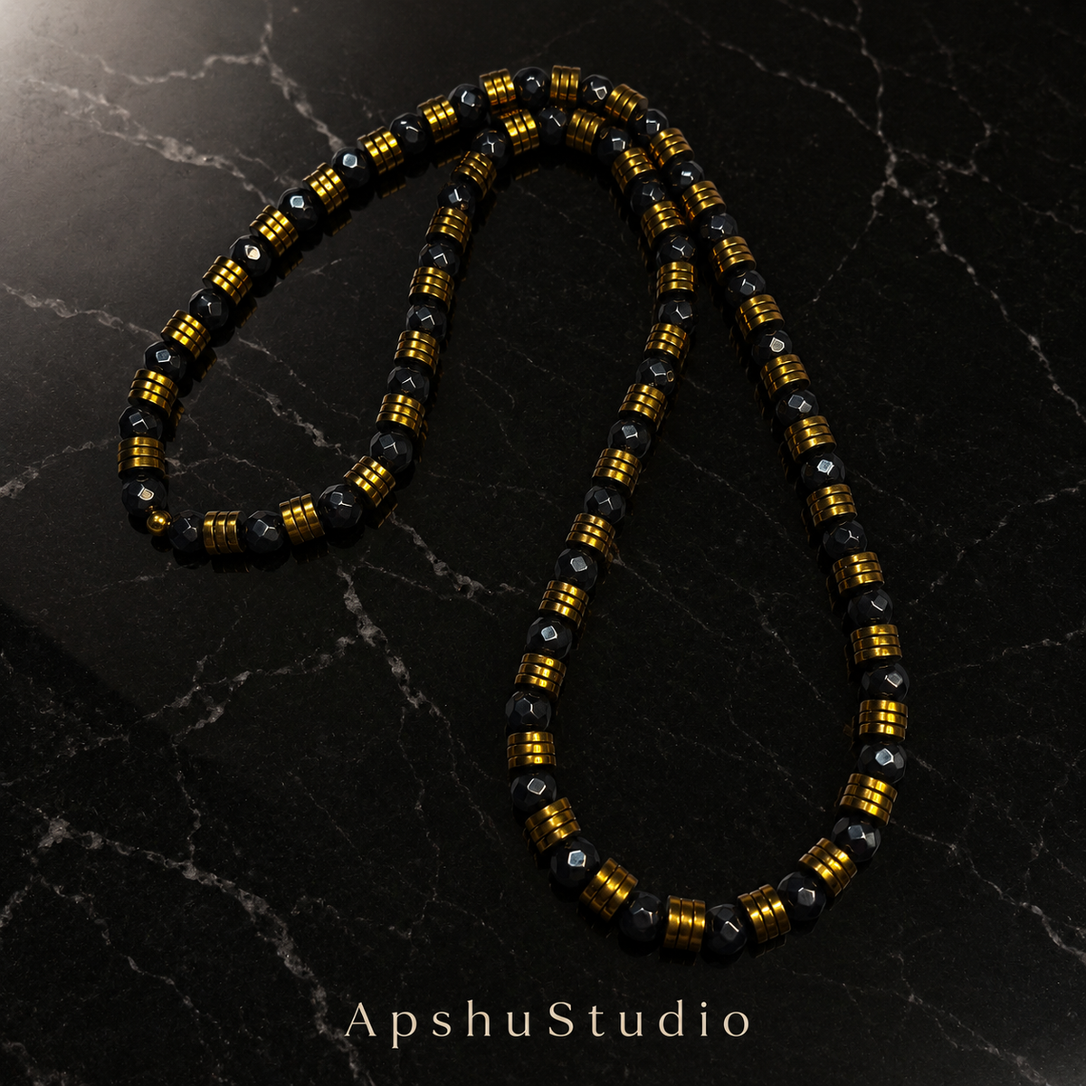 Men’s Faceted Hematite Necklace – 8mm Beads – 26” Slip-On – Custom Length Available