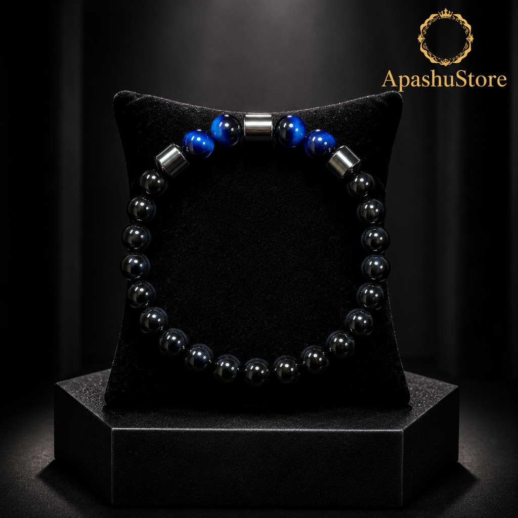 Luxury Black Onyx & Blue Tiger Eye Beaded Bracelet – 19cm – 8mm Natural Stone Bracelet – Handmade – Any Size Available