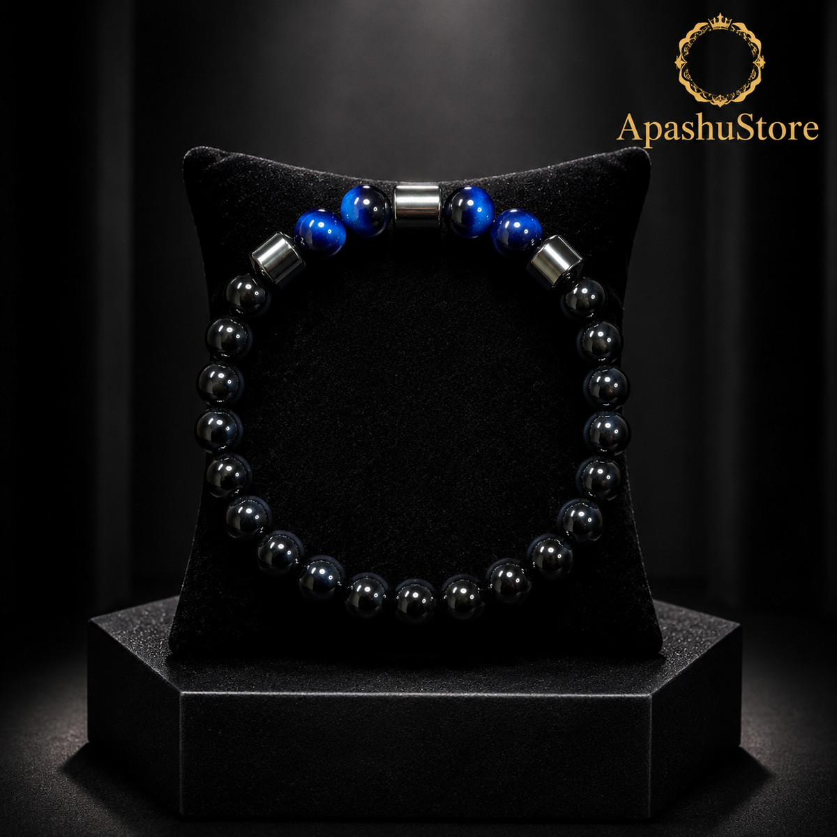 Luxury Black Onyx & Blue Tiger Eye Beaded Bracelet – 19cm – 8mm Natural Stone Bracelet – Handmade – Any Size Available