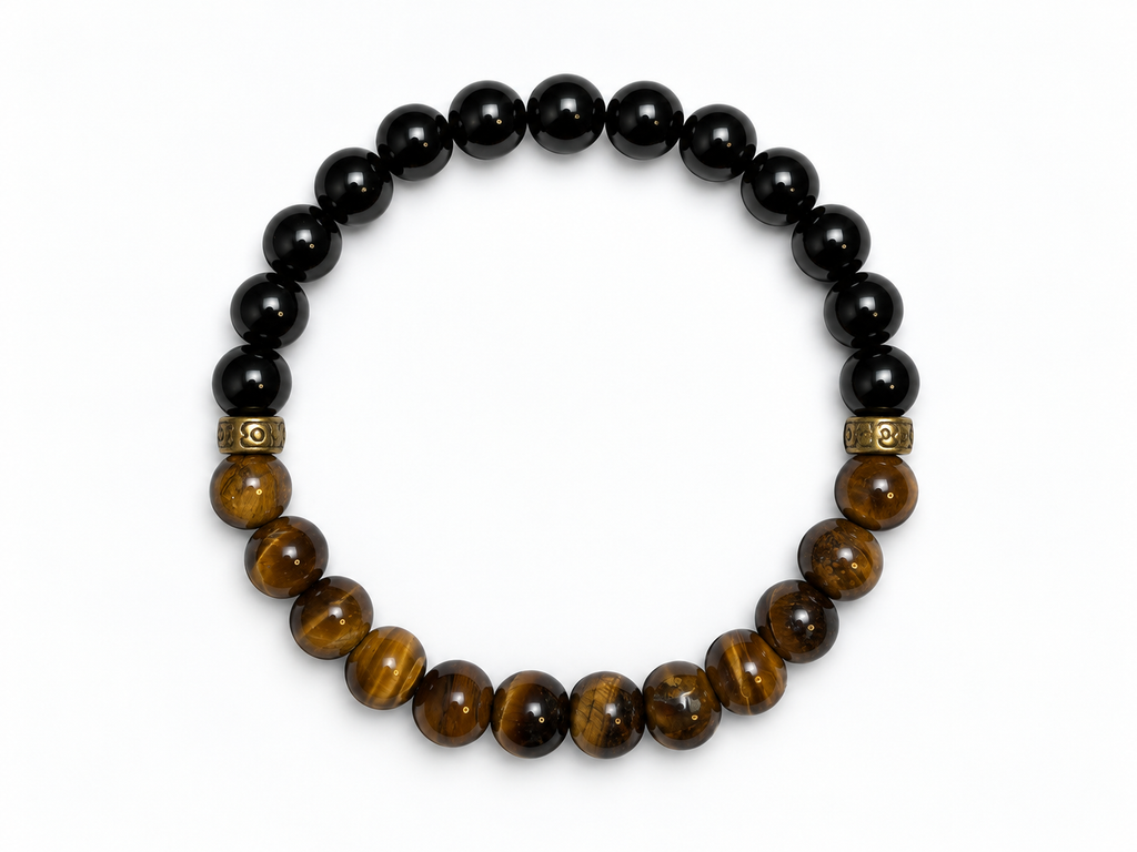 Men’s Black Onyx & Tiger Eye Bracelet – 8mm Beads, Custom Size