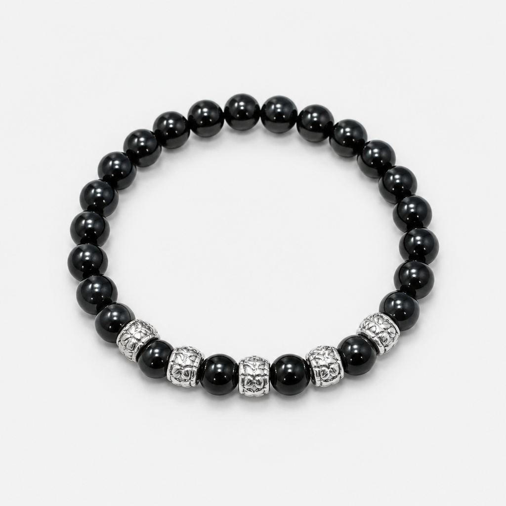 Natural Black Onyx Bracelet 19 cm – Any Size Available – Unisex Crystal Bead Bracelet