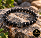 Men’s Matte Black Onyx Cross Bracelet – 8mm Natural Stone Beads