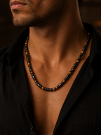 6mm Tiger Eye & Hematite Necklace – 27 Inch – Slip-On Design – Men’s Natural Stone Necklace