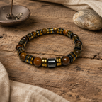 Luxury Tiger Eye & Hematite Men’s Bracelet – Gold & Gunmetal Statement Design