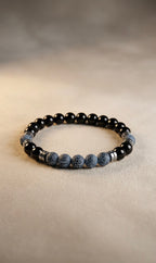 Blue Crackle Agate & Black Onyx Bracelet – 19 cm