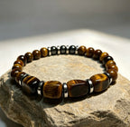 Tiger Eye & Hematite Bracelet – 20cm Natural Stone Unisex Bracelet – Handmade Beaded Jewellery – Custom Sizes Available