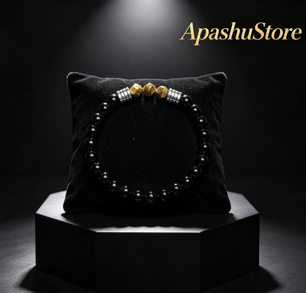 Tiger Eye & Black Onyx Beaded Bracelet – 19 cm | 8 mm Natural Stone Bracelet | Any Size Available