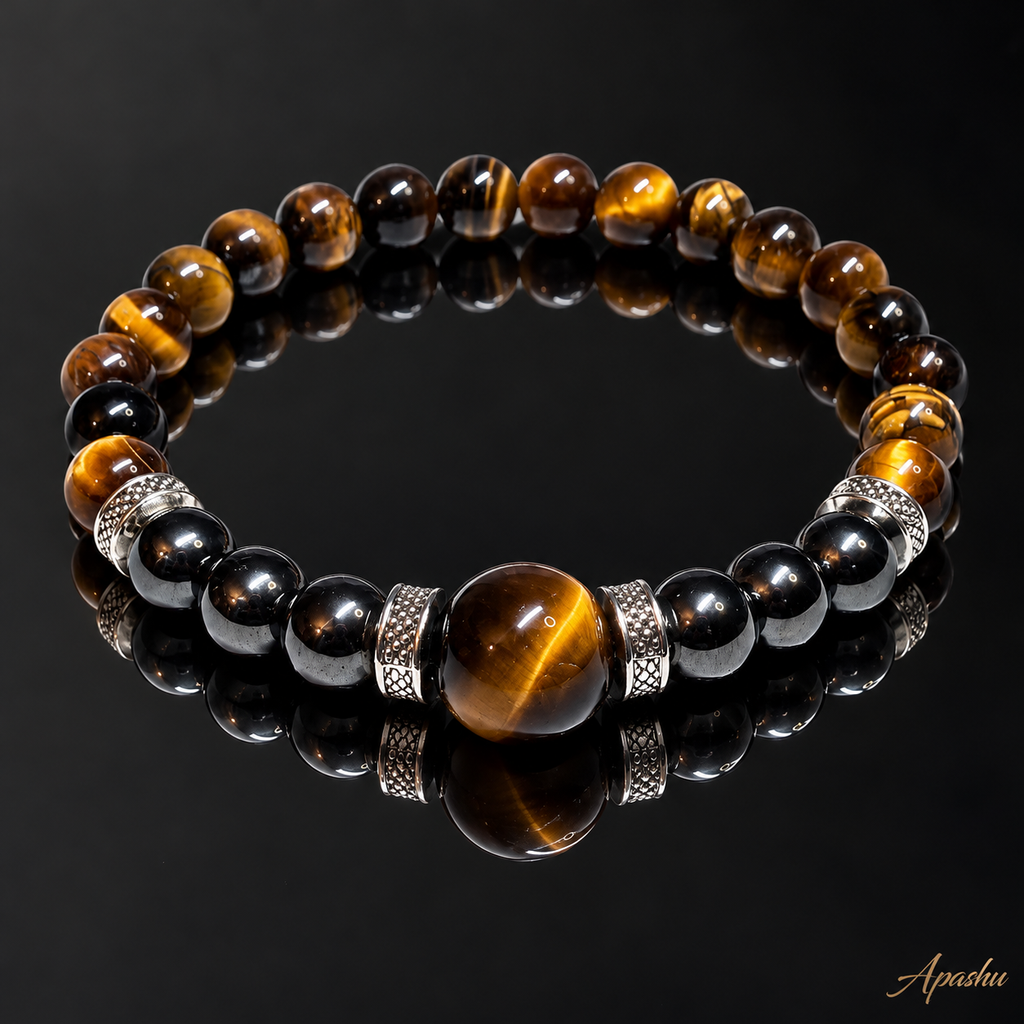 Unisex Tiger Eye & Hematite Bracelet – 12mm Centre Bead | Handmade Natural Stone Jewellery