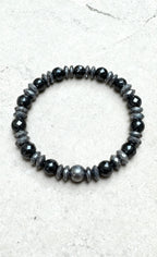 Black Onyx & Hematite Bracelet – 19 cm | Minimal Men’s Beaded Bracelet