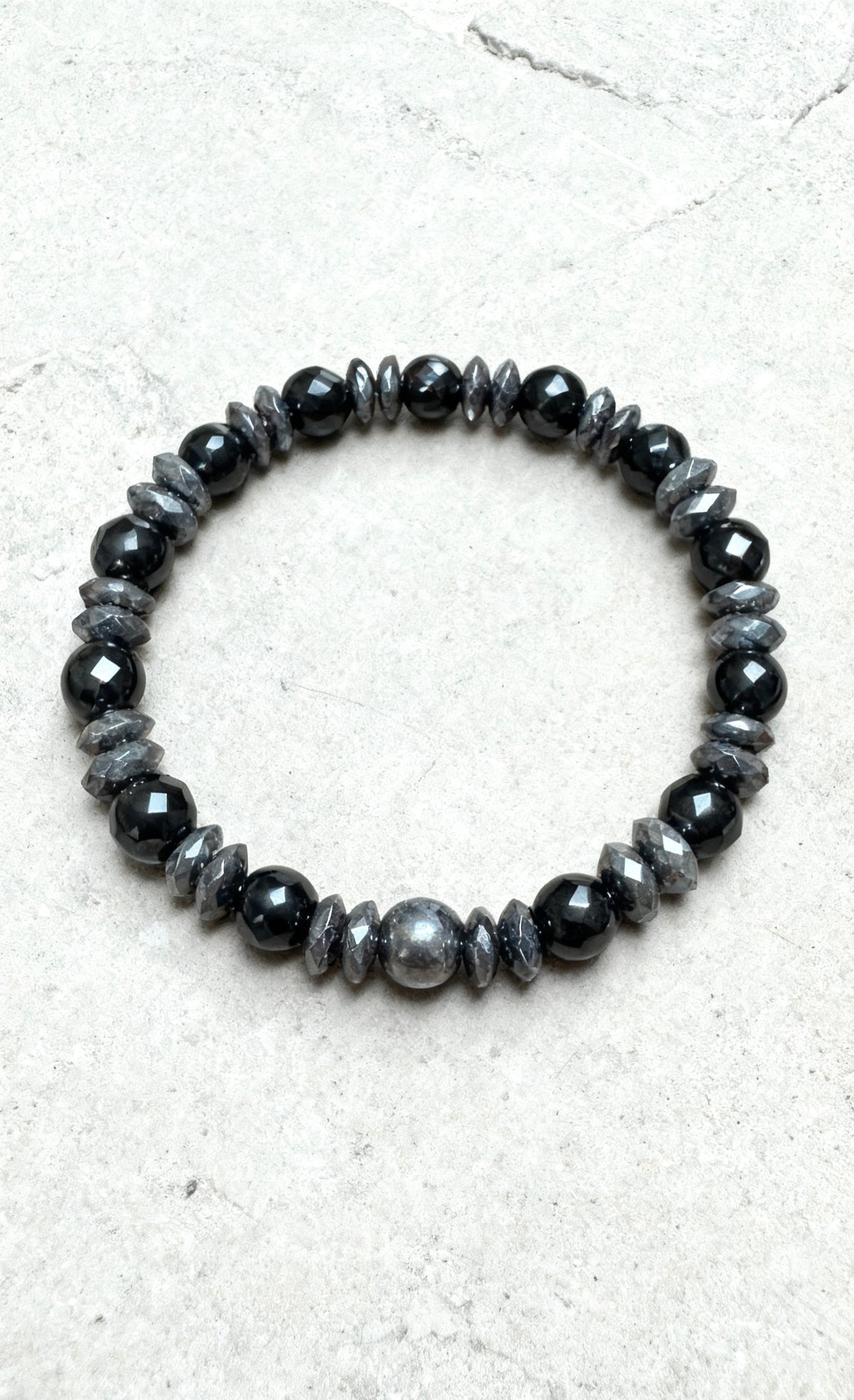 Black Onyx & Hematite Bracelet – 19 cm | Minimal Men’s Beaded Bracelet