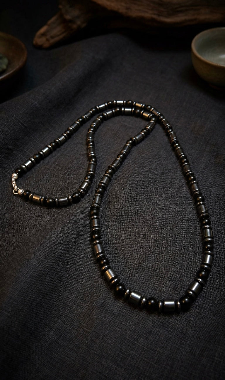 Black Onyx & Hematite Necklace –26 Inch /Any Size Available