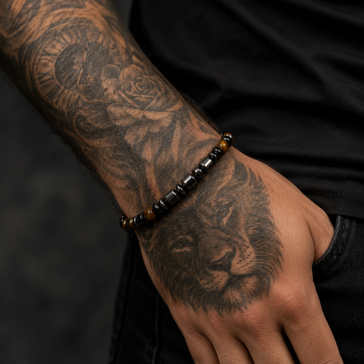 Tiger Eye, Hematite, 8mm, Natural Stone, Beaded Bracelet, Unisex, Handmade, Custom Size.