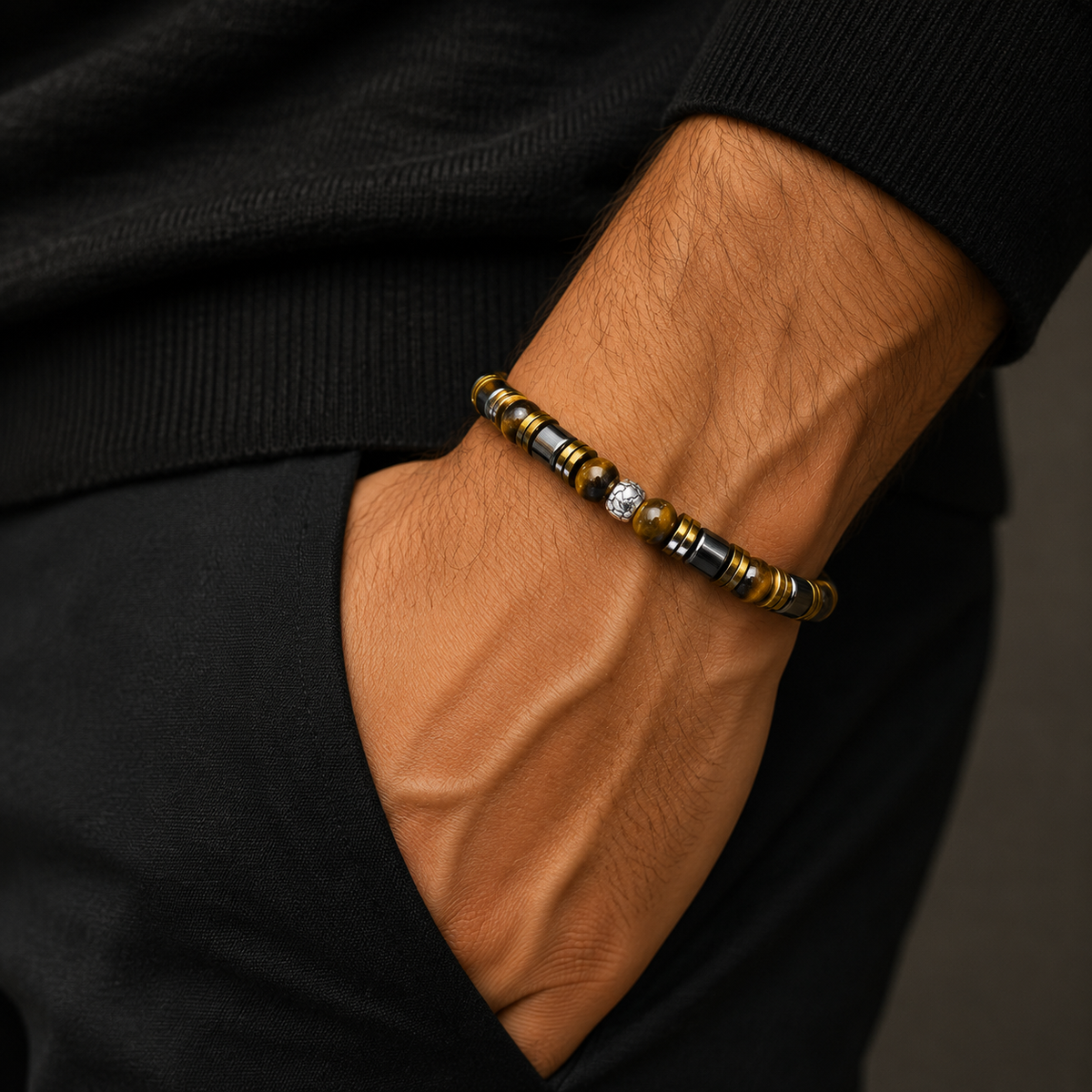 Luxury Tiger Eye & Hematite Bracelet – 19 cm | 8 mm Beads | Handmade | Any Size Available