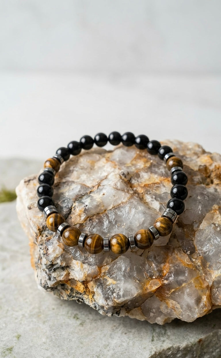 Handmade Natural Tiger Eye & Black Onyx Bracelet