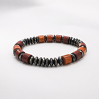 Handmade Wooden & Hematite Bracelet | 8 mm Beads | 19 cm Stretch Bracelet | Custom Size Available | Men’s & Women’s Bracelet