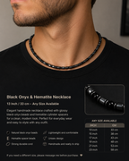 Black Onyx & Hematite Necklace –26 Inch /Any Size Available