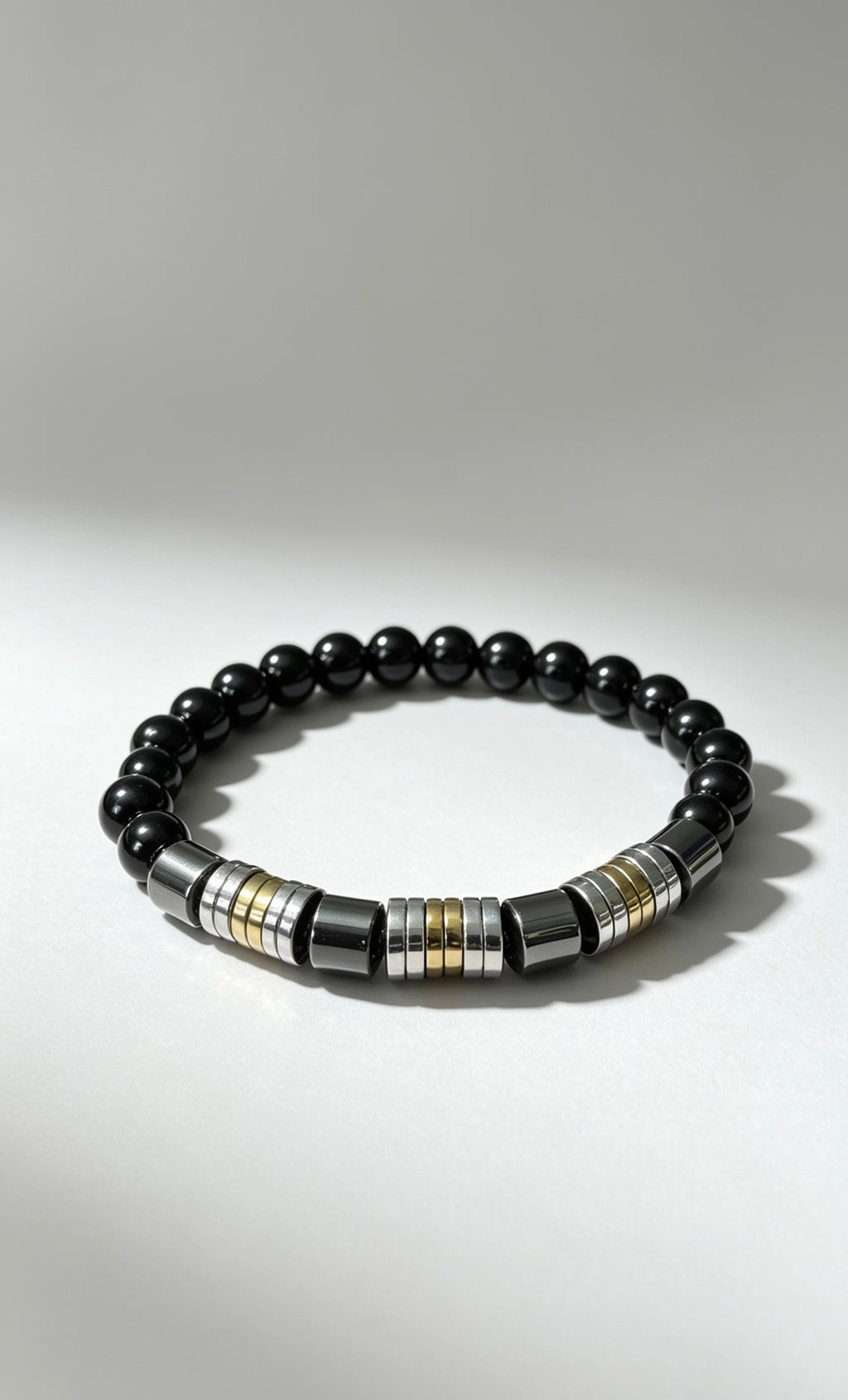 Men’s Black Stone & Hematite Bracelet – 19 cm