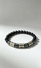 Men’s Black Stone & Hematite Bracelet – 19 cm