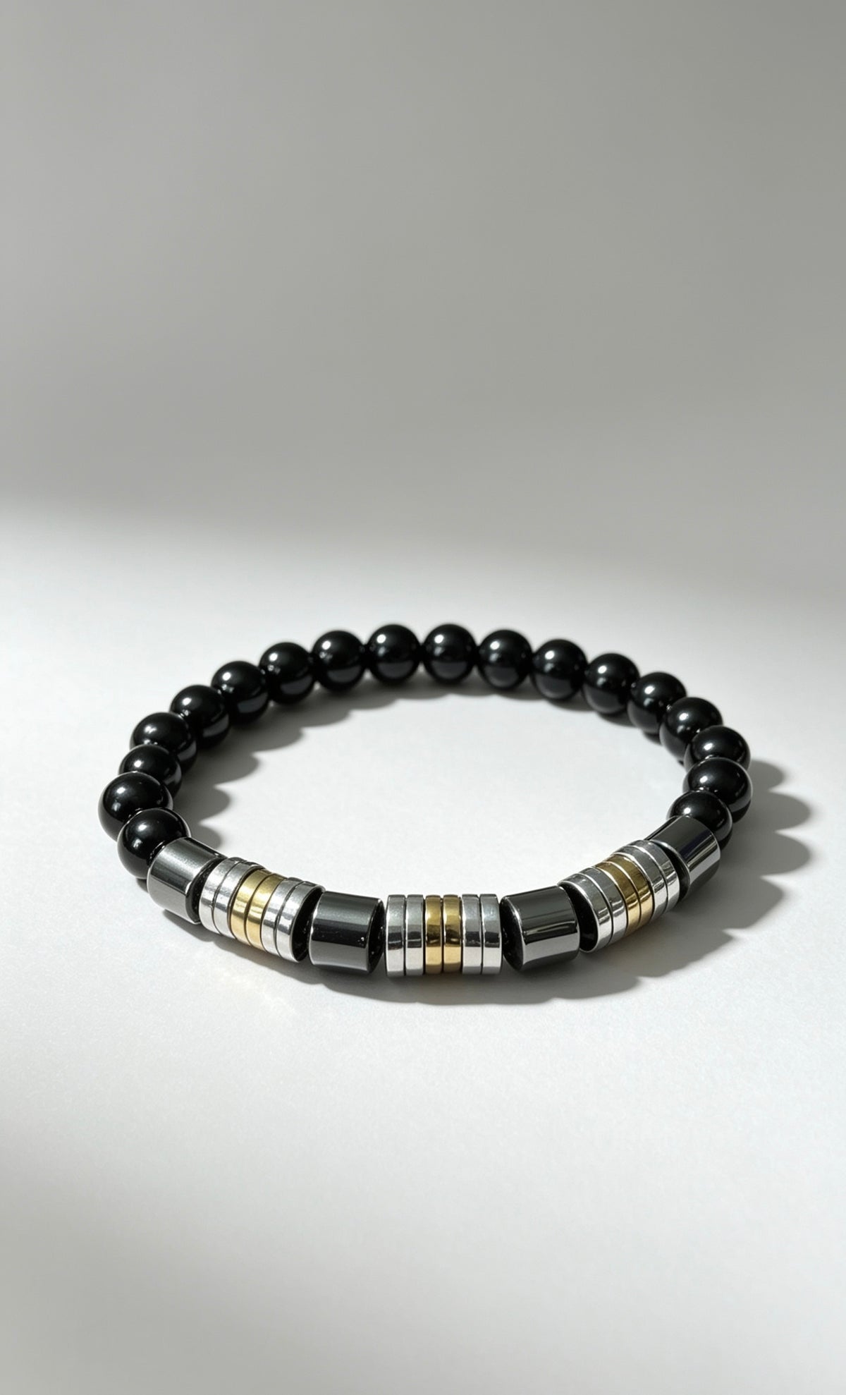 Men’s Black Stone & Hematite Bracelet – 19 cm