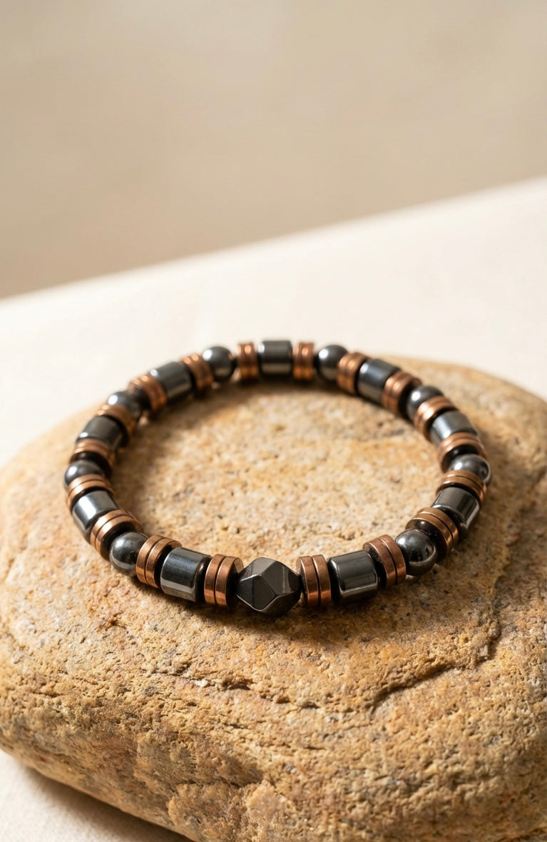 Luxury Black & Metallic Beaded Bracelet 19cm – Men’s Stretch Bracelet – Any Size Available