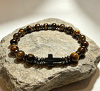 Natural Tiger Eye & Hematite Cross Bracelet – Handmade Luxury Stone Bracelet | Custom Size