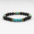 Handmade Black Onyx & Turquoise Bracelet, 8mm Gemstone Beaded Bracelet, Unisex Jewelry, Stretch Bracelet, Custom Size Gift for Men & Women
