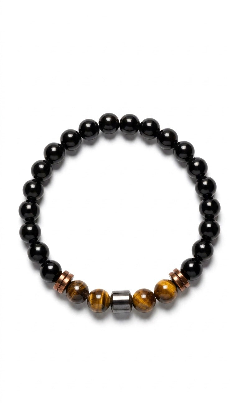 Luxury Black Onyx & Tiger Eye Men’s Bracelet – Handmade Beaded Jewellery