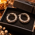 Sterling Silver 925 Ornate Hoop Earrings – 20mm Vintage Floral Design