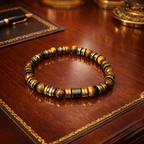 Luxury Tiger Eye & Hematite Men’s Bracelet – Gold & Gunmetal Statement Design