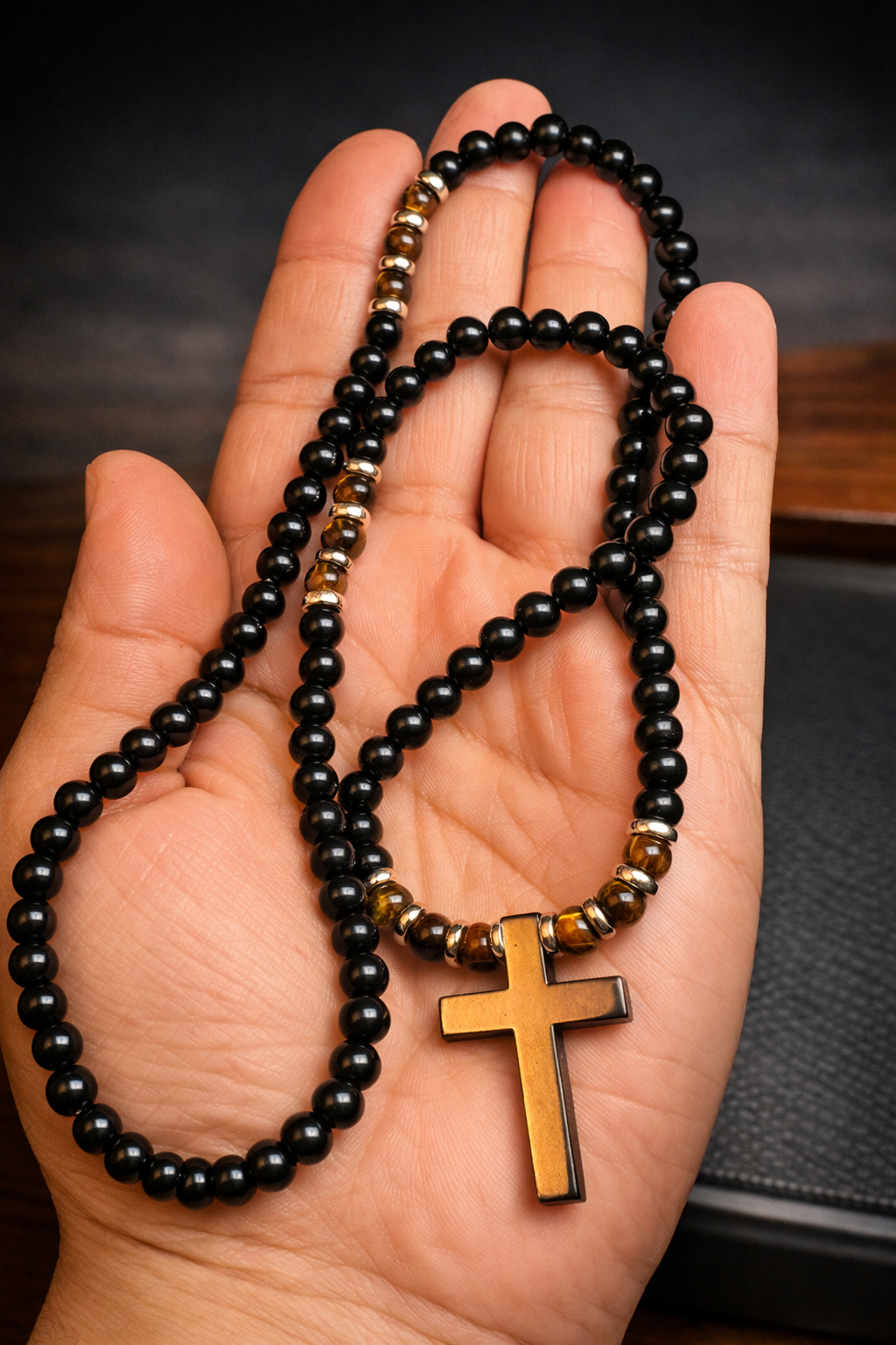 Black Onyx Cross Necklace – Luxury Men’s Jewellery