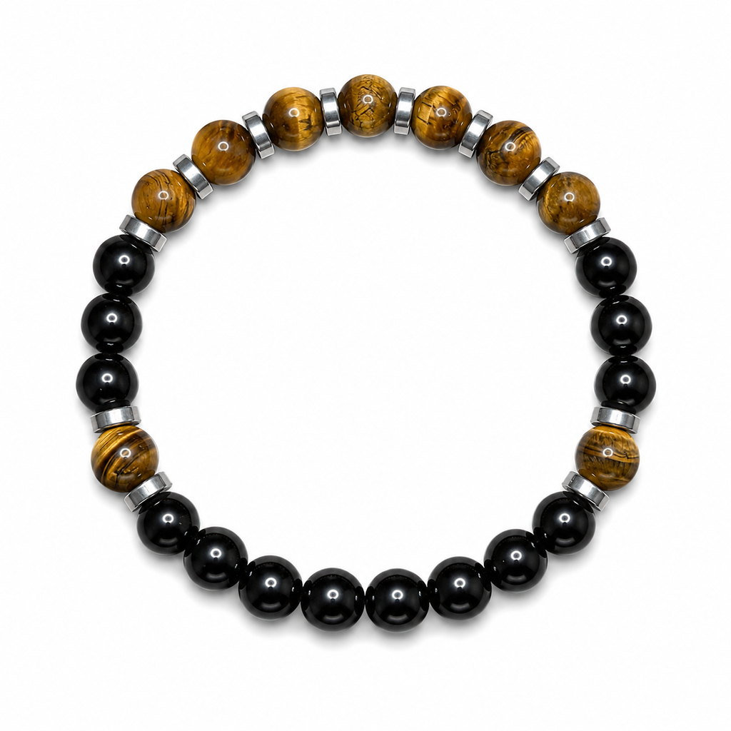 Handmade Natural Tiger Eye & Black Onyx Bracelet