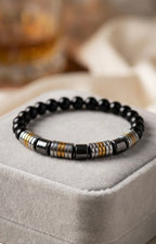 Men’s Black Stone & Hematite Bracelet – 19 cm