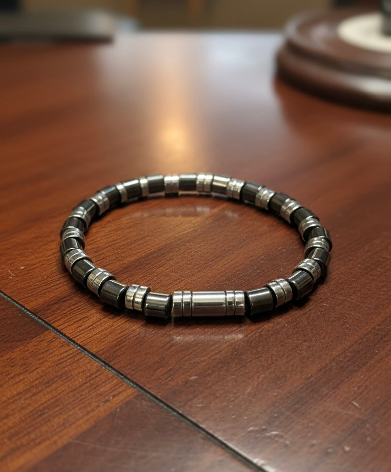 Men’s Bracelet – Stainless Steel & Hematite Style – 19 cm – Unisex
