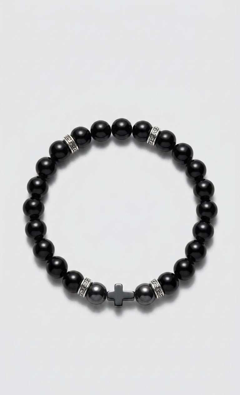 Luxury Onyx & Hematite Cross Bracelet