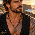 Men's Black Onyx & Tiger Eye Thor's Hammer Necklace – Viking Mjölnir Pendant | Handmade Natural Stone Jewellery