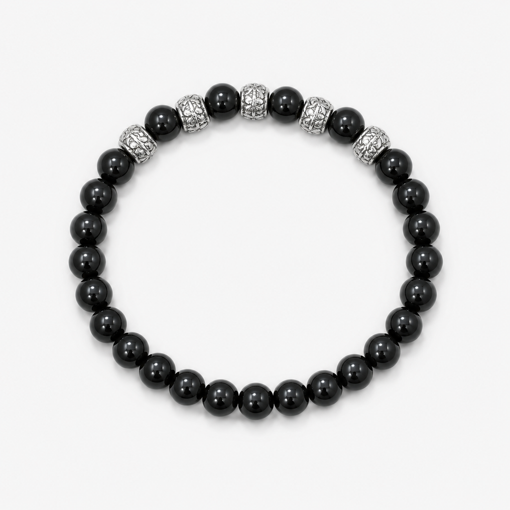 Natural Black Onyx Bracelet 19 cm – Any Size Available – Unisex Crystal Bead Bracelet