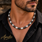 Men’s Howlite & Hematite Beaded Necklace – 8mm Natural Stone – 26 Inch