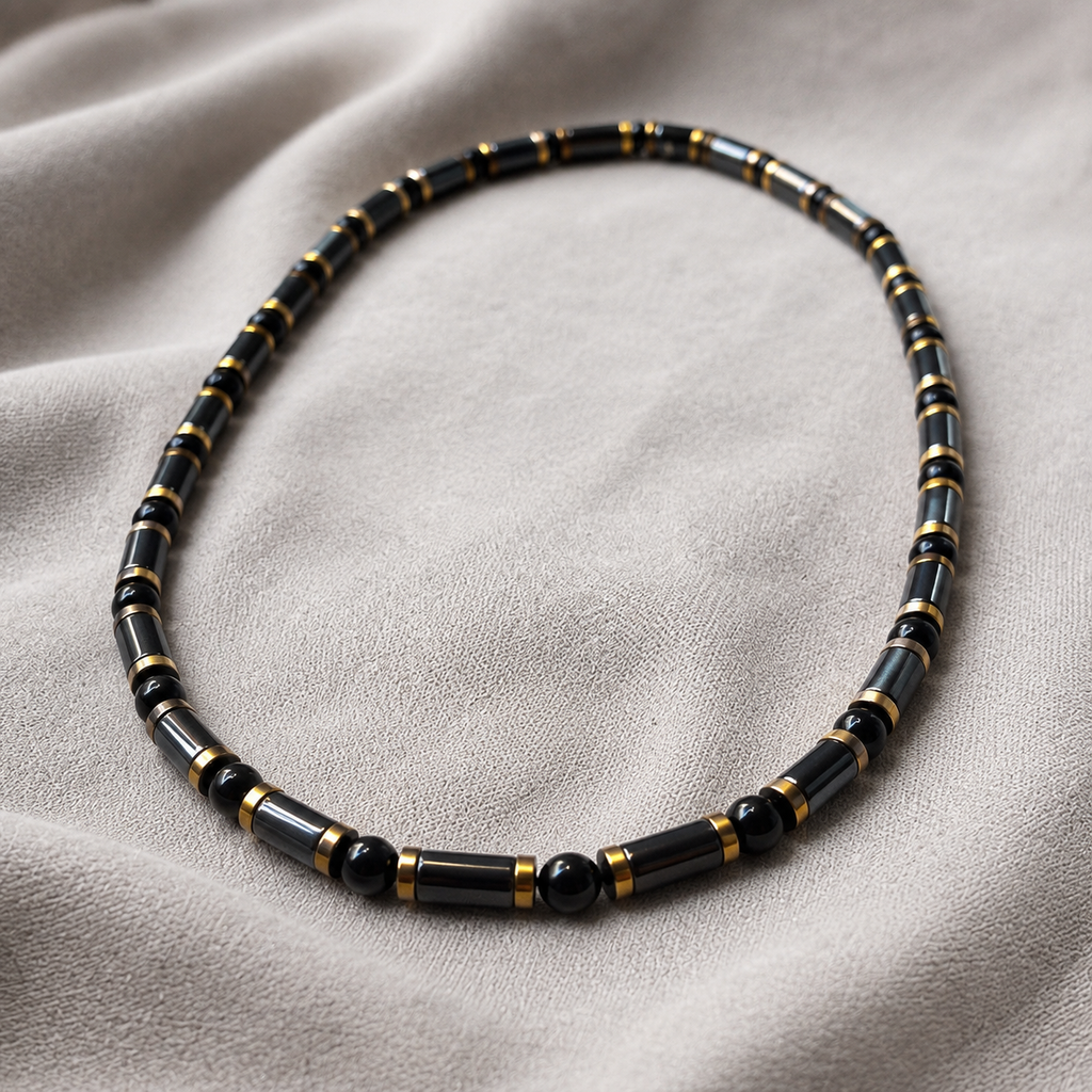 Hematite & Black Onyx Men’s Necklace – 26 Inch – 6mm Beads