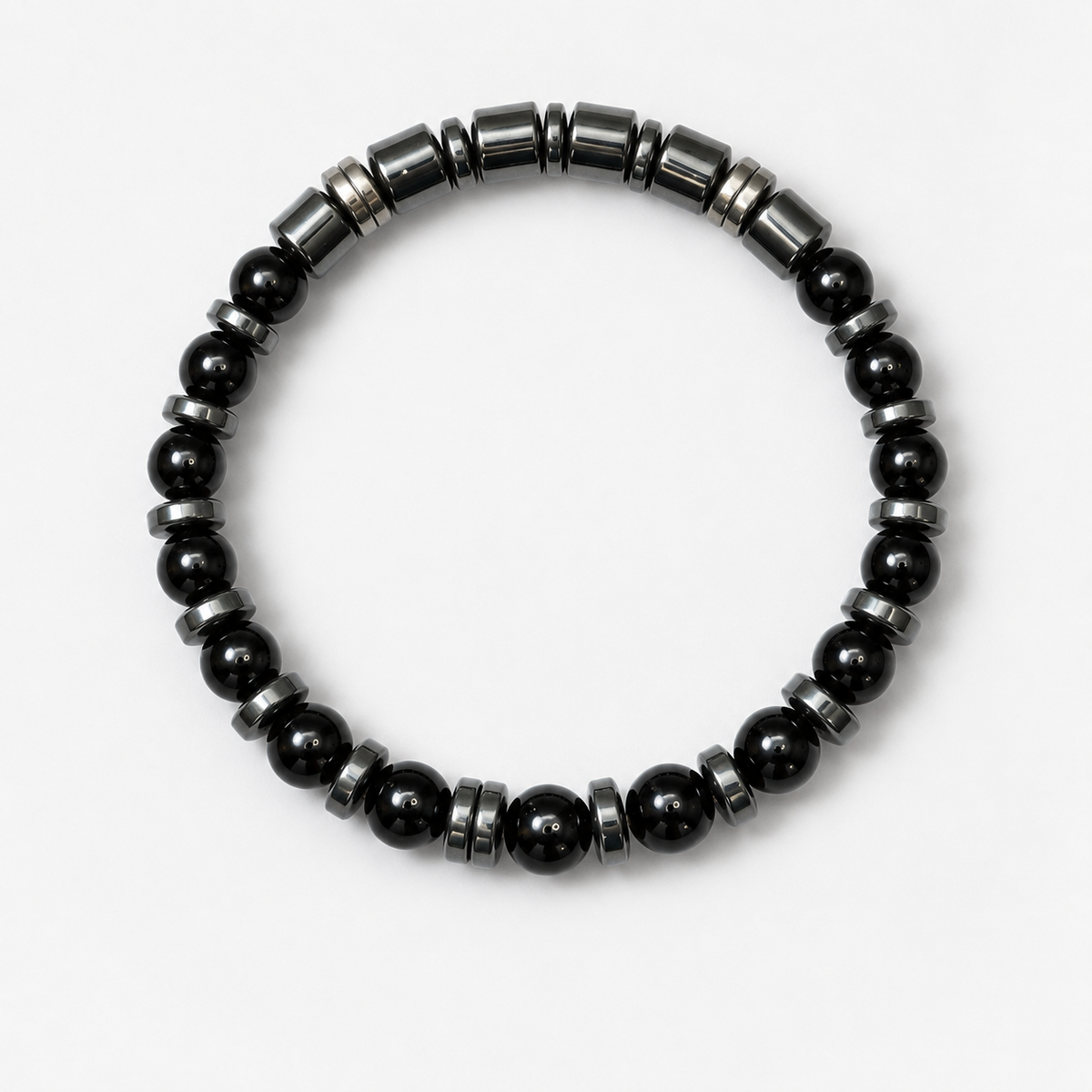 Men’s Black Onyx & Hematite Bracelet – 19 cm – Natural Stone Bracelet – Any Size Available