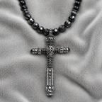 Men’s Black Onyx & Hematite Cross Necklace – 6mm Beads – Stainless Steel Cross – Custom Length