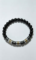 Men’s Black Stone & Hematite Bracelet – 19 cm