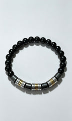 Men’s Black Stone & Hematite Bracelet – 19 cm