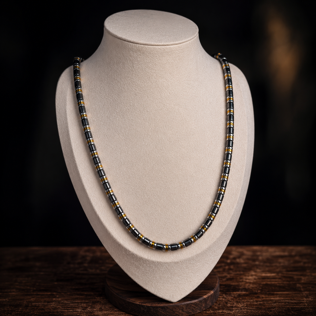 Luxury Black & Gold Hematite Beaded Necklace – 26 Inches (66 cm) – 6 mm Beads – Slip-On – Handmade – Any Size Available