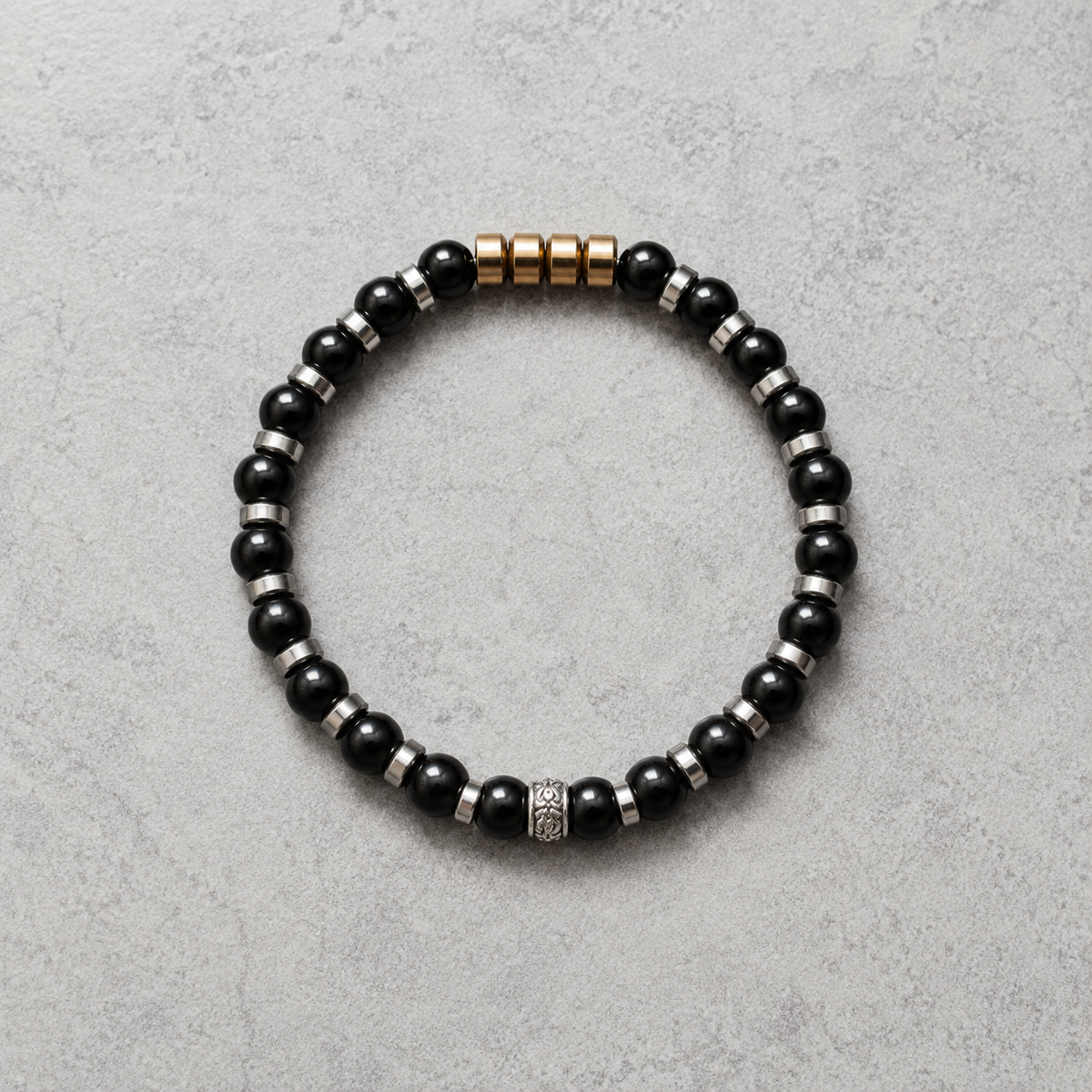 Black Onyx & Hematite Bracelet Silver Spacer Beaded Unisex 19cm Any Size