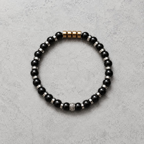 Black Onyx & Hematite Bracelet Silver Spacer Beaded Unisex 19cm Any Size