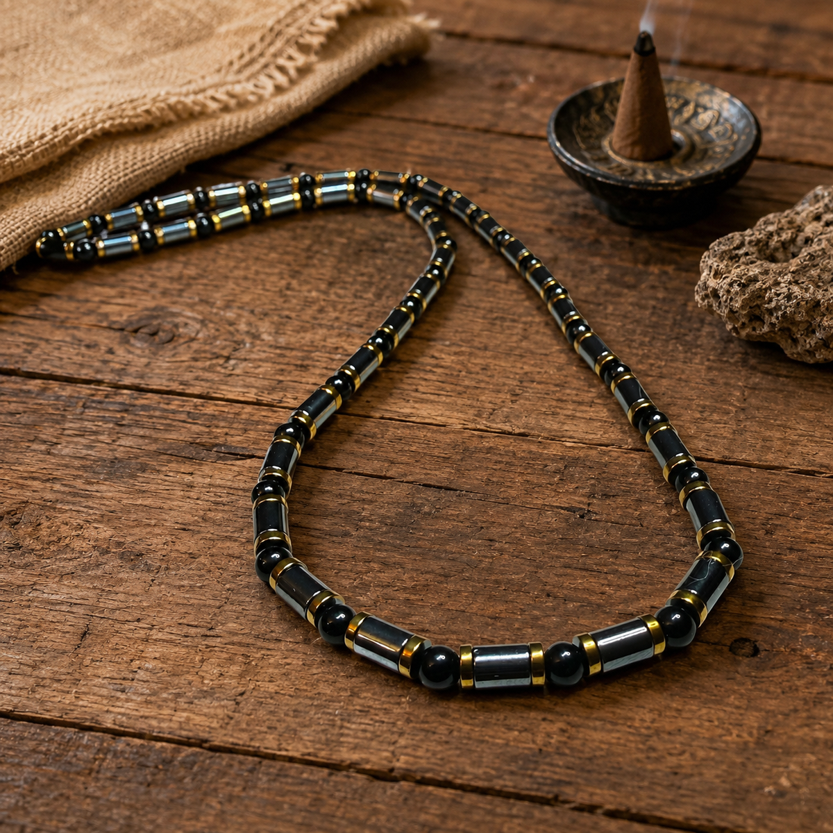 Hematite & Black Onyx Men’s Necklace – 26 Inch – 6mm Beads